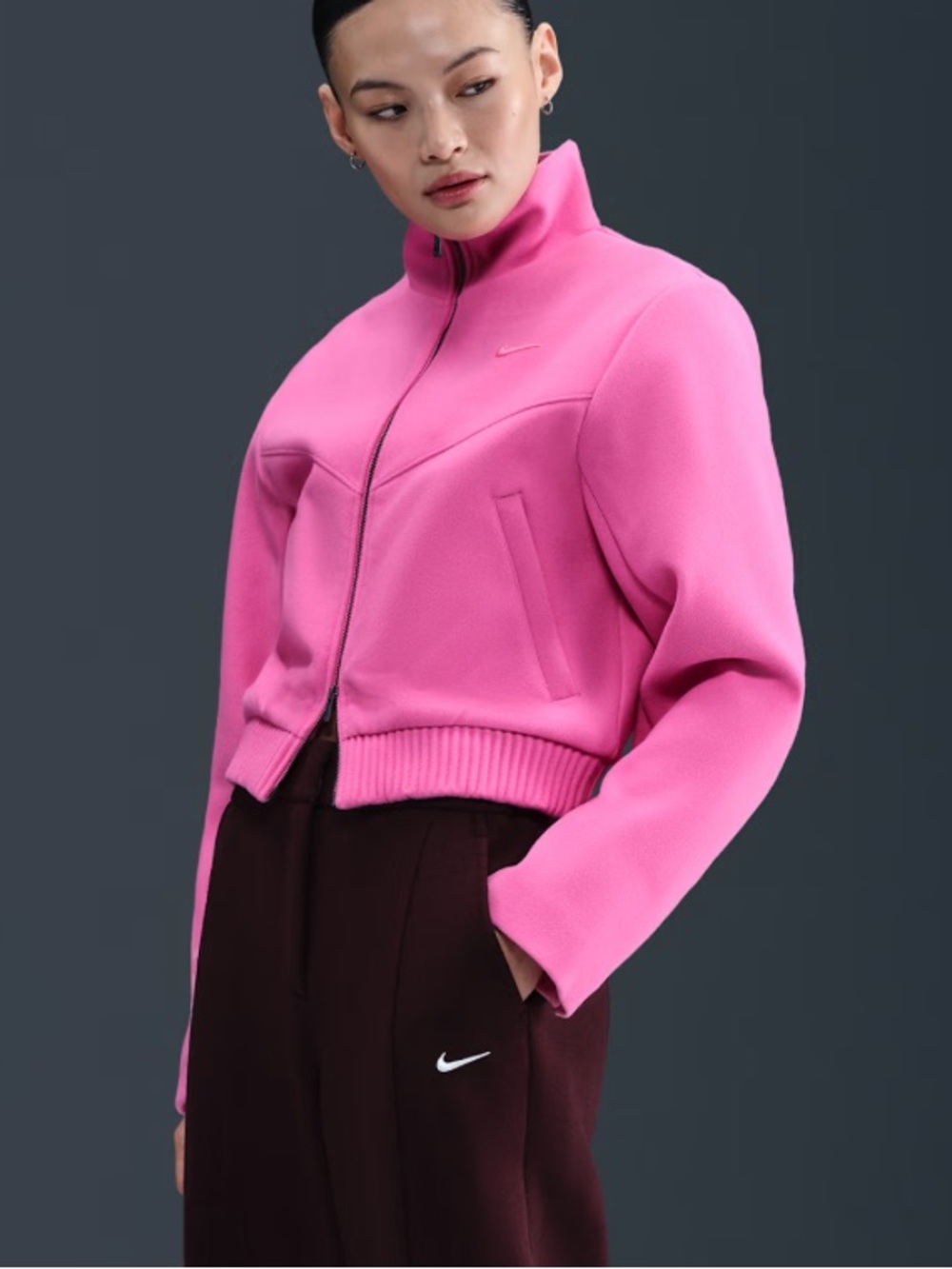 Nike Sportswear Windrunner Pink Full Zip Mock Neck Fleece Jacket Athleisure XL